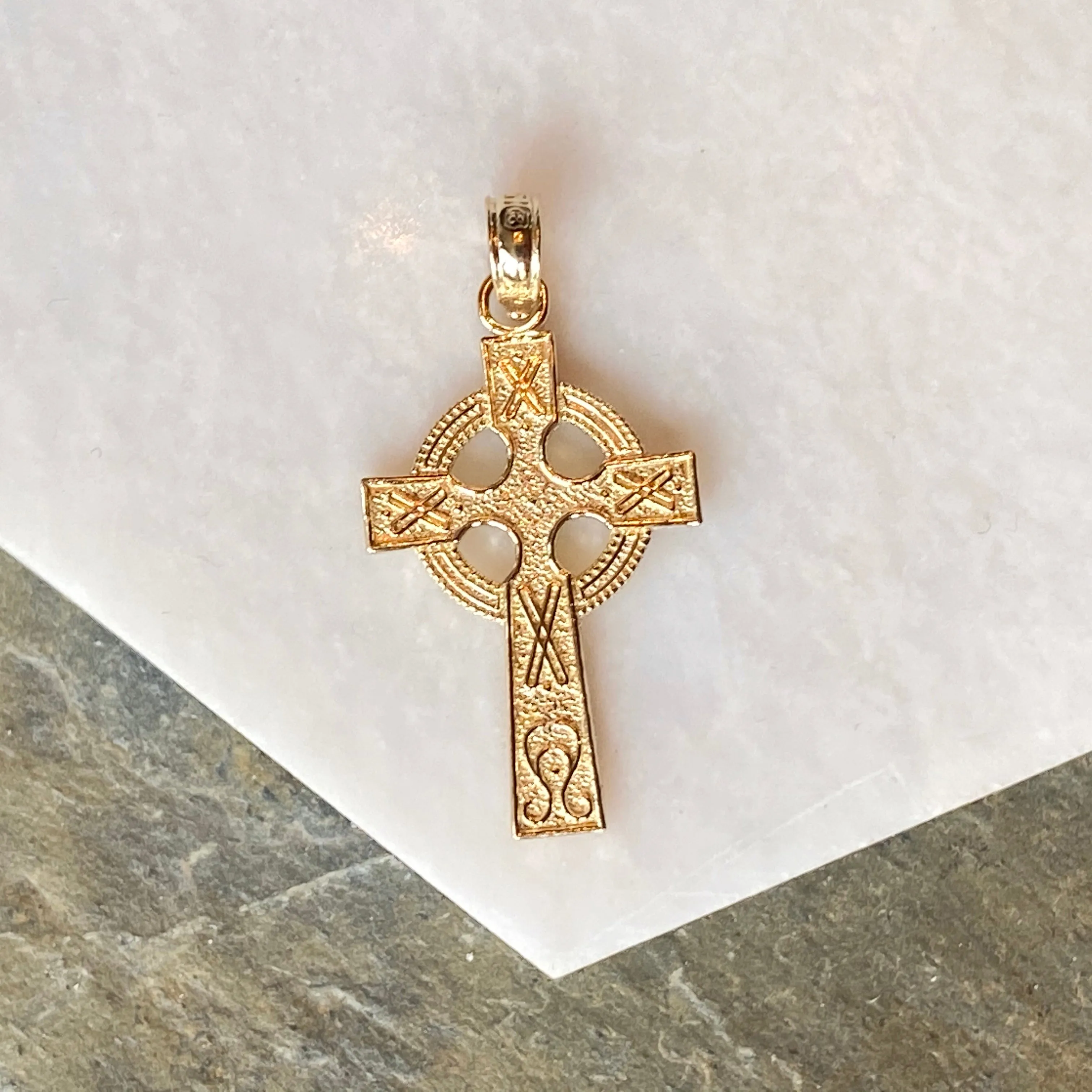 10KT Yellow Gold Textured Celtic Cross Pendant