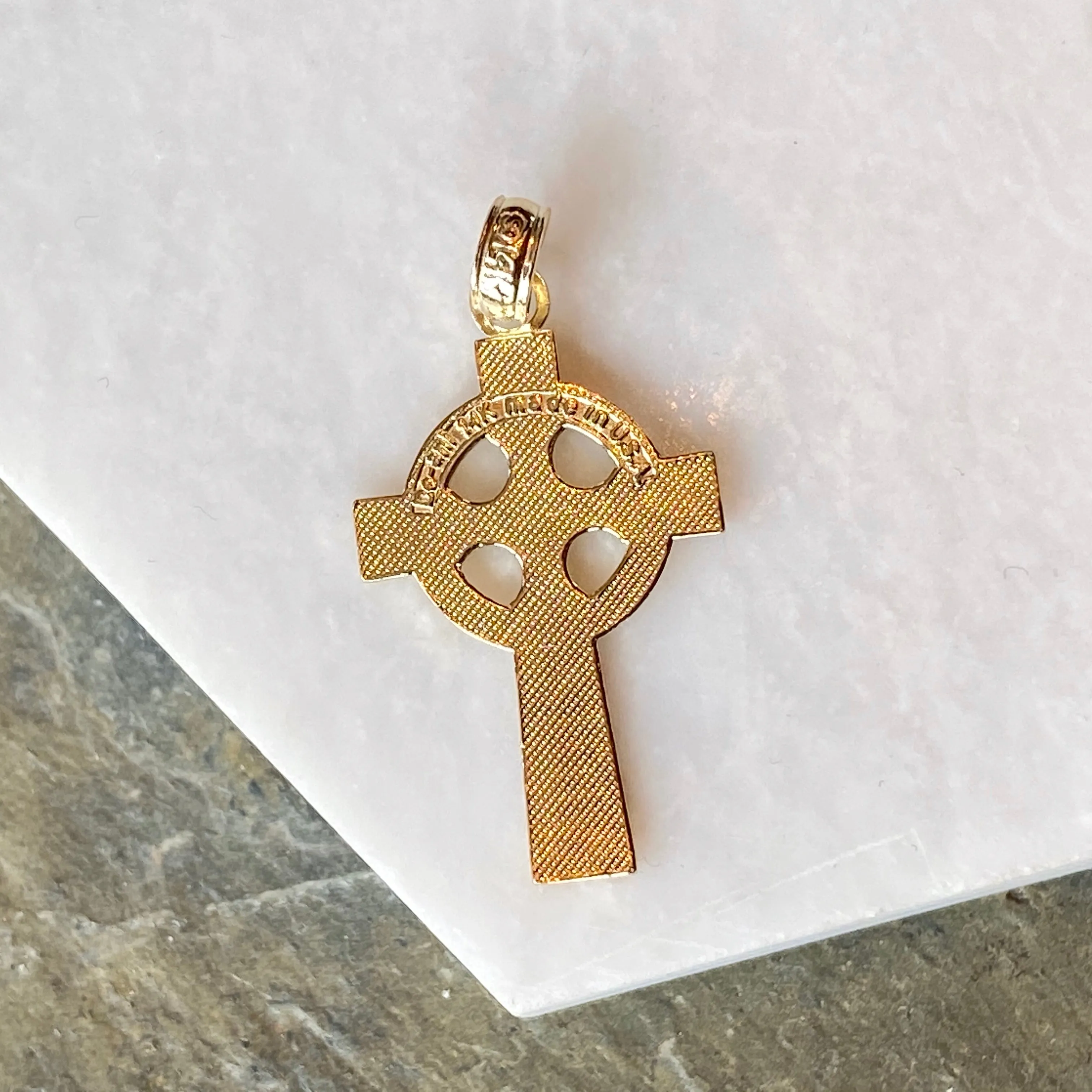 10KT Yellow Gold Textured Celtic Cross Pendant