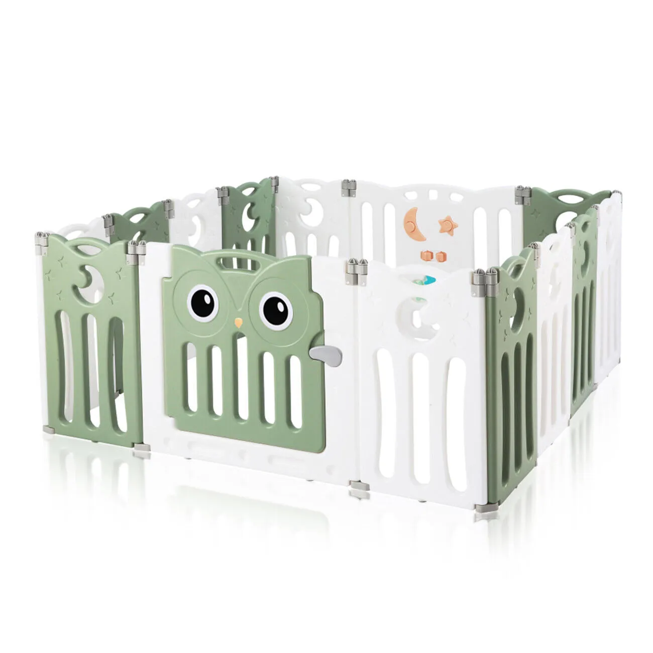 14 Panel Non-Toxic BPA-Free Recyclable Foldable Baby Playpen and Ball Pool | Modular | Sage Green & White