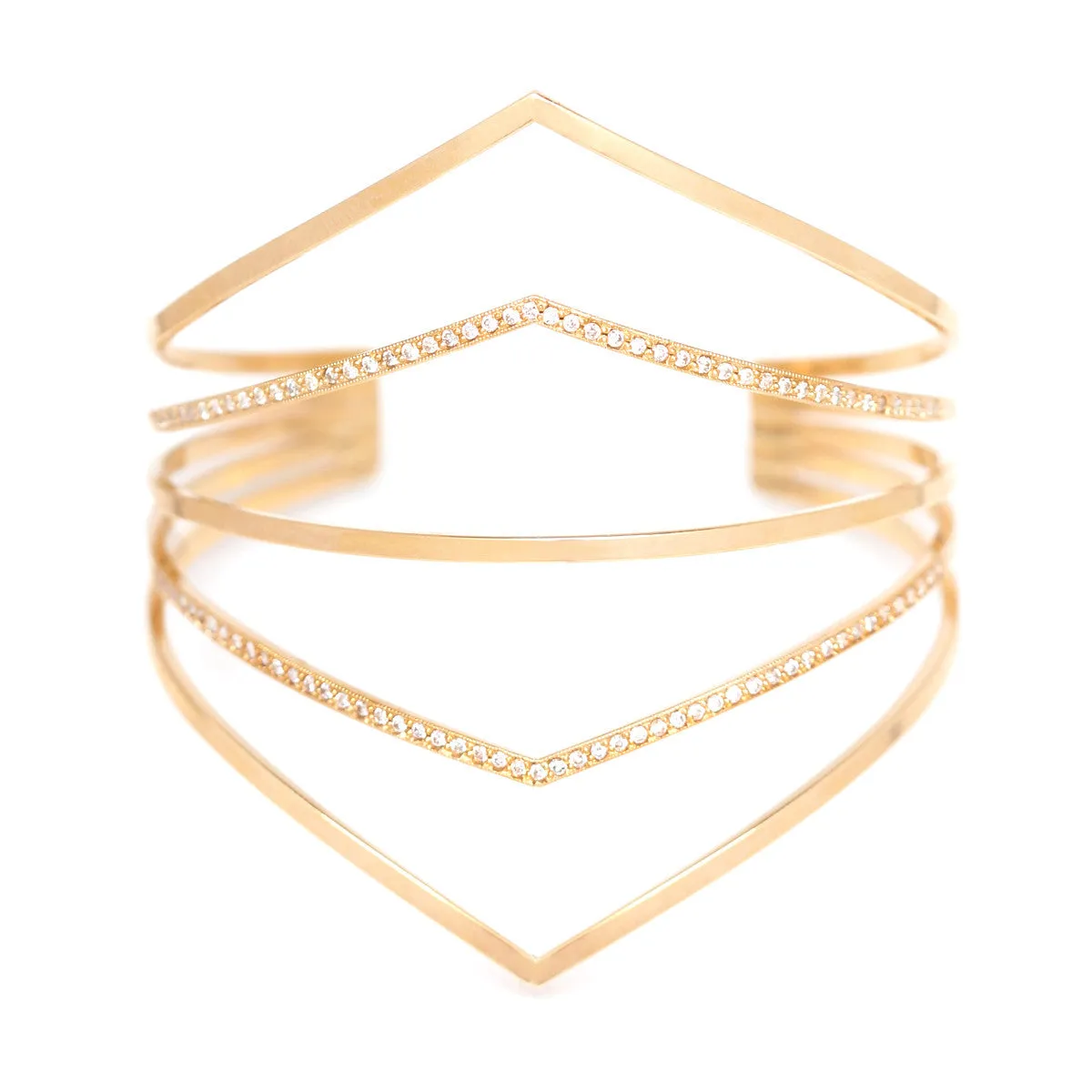14k 5 Pointed Bar Cuff with Pavé Diamonds - SALE