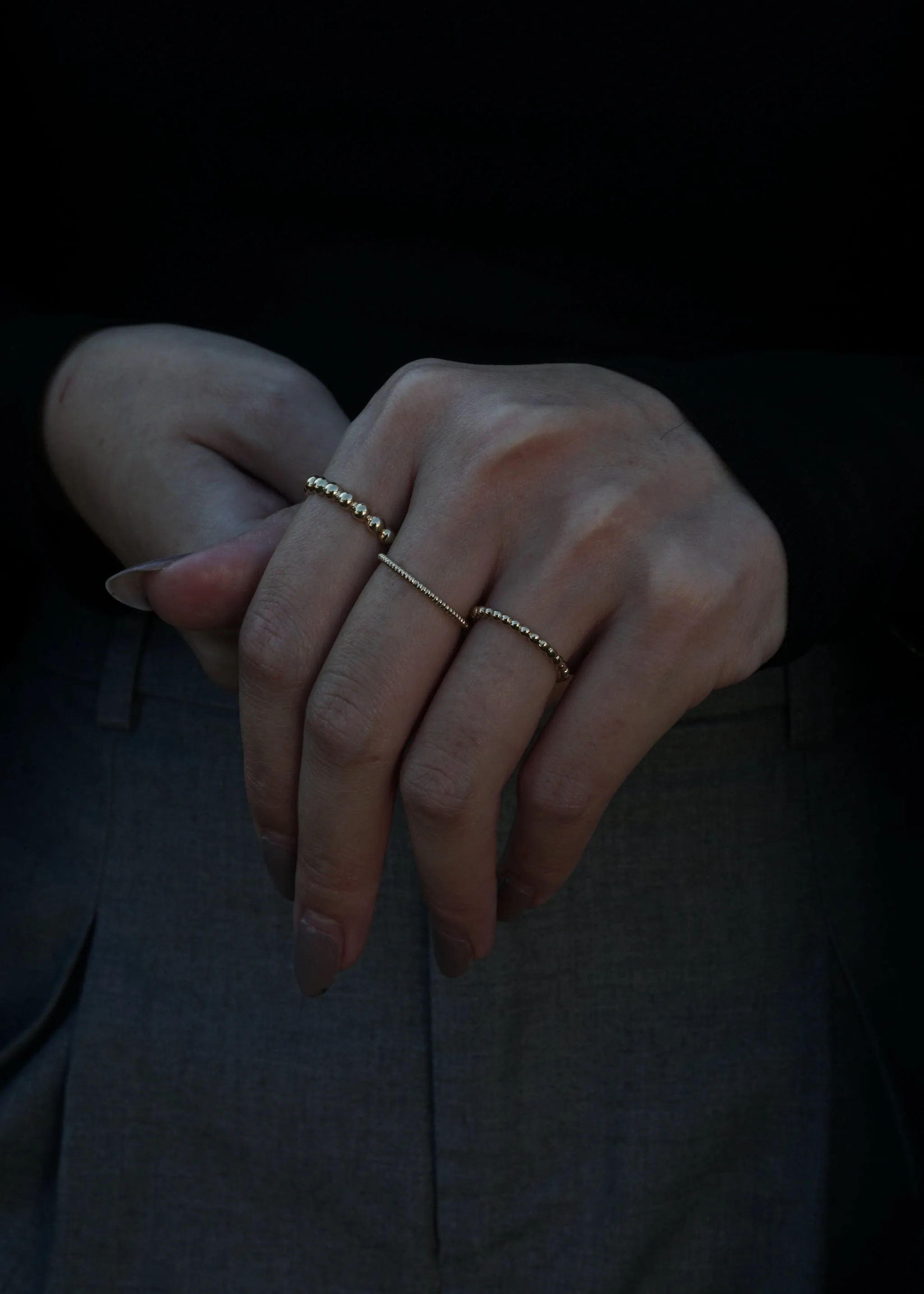 14k Gold Thin Beads Band