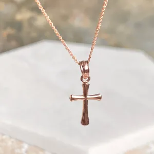 14KT Rose Gold Beveled Cross Pendant Chain Necklace