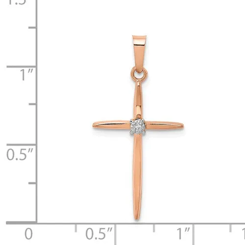 14KT Rose Gold Diamond Passion Cross Pendant Charm