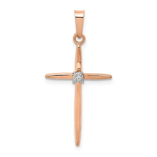 14KT Rose Gold Diamond Passion Cross Pendant Charm