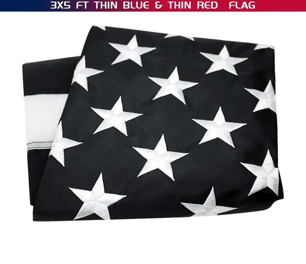 3×5 Ft Embroidery Thin Blue Line Thin Red Line Flag Made in USA