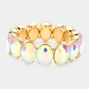 AB Oval Stone Stretch Pageant Bracelet on Gold | Prom Jewelry | 598415