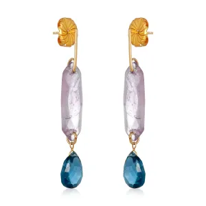 Amethyst Flat Slice Blue Topaz Drop Earrings