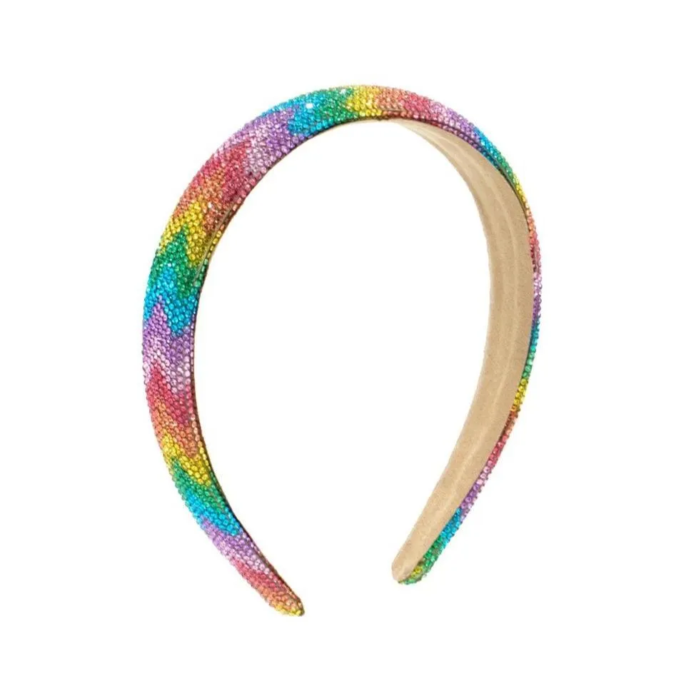 Bari Lynn Fully Crystalized Zig Zag Thin Headband - Rainbow