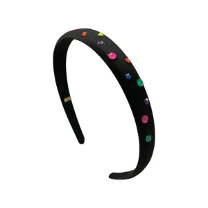 Bari Lynn Thin Neon Swarovski Crystal Satin Headband - Black
