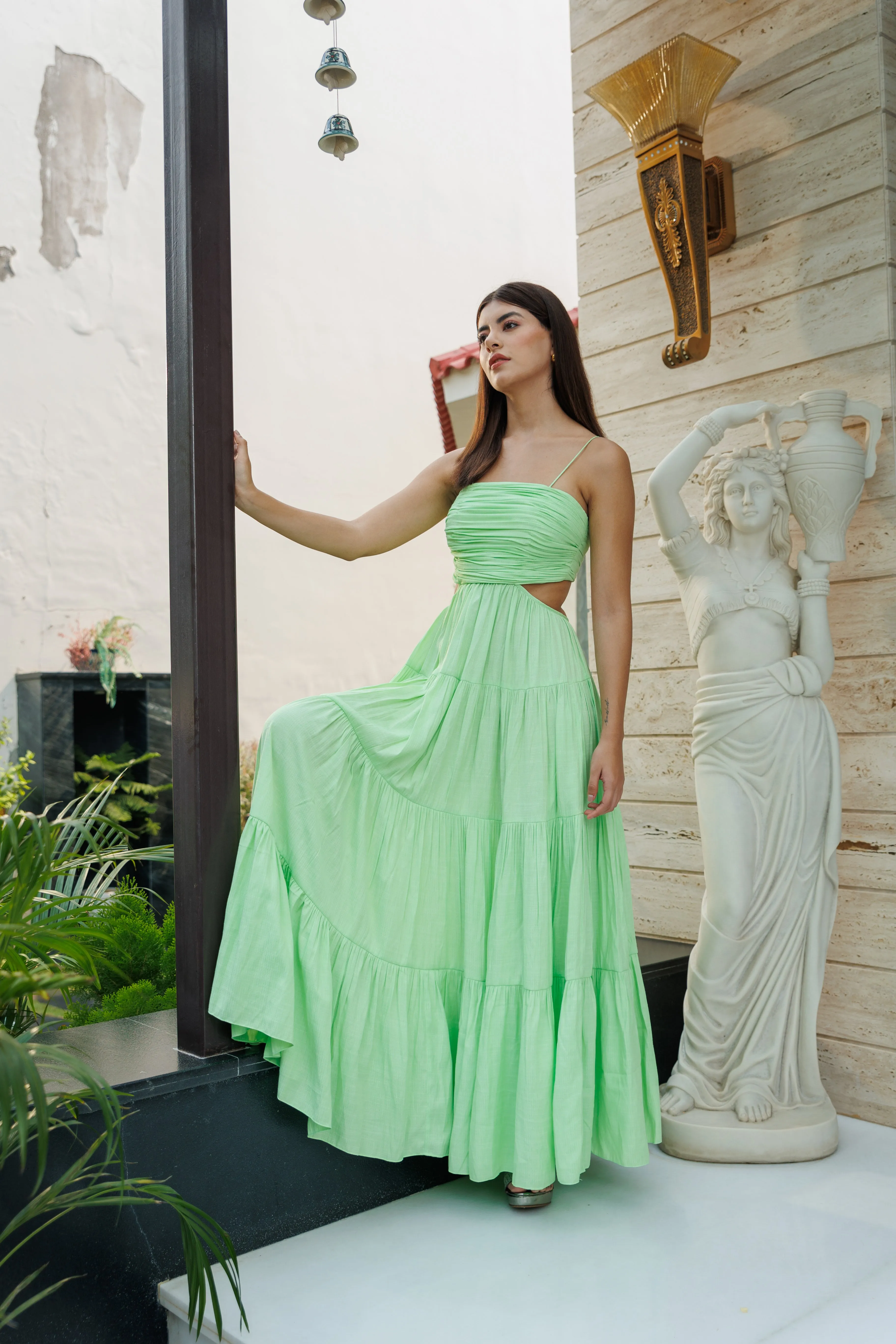 Beautiful memories - lime green cut out maxi dress
