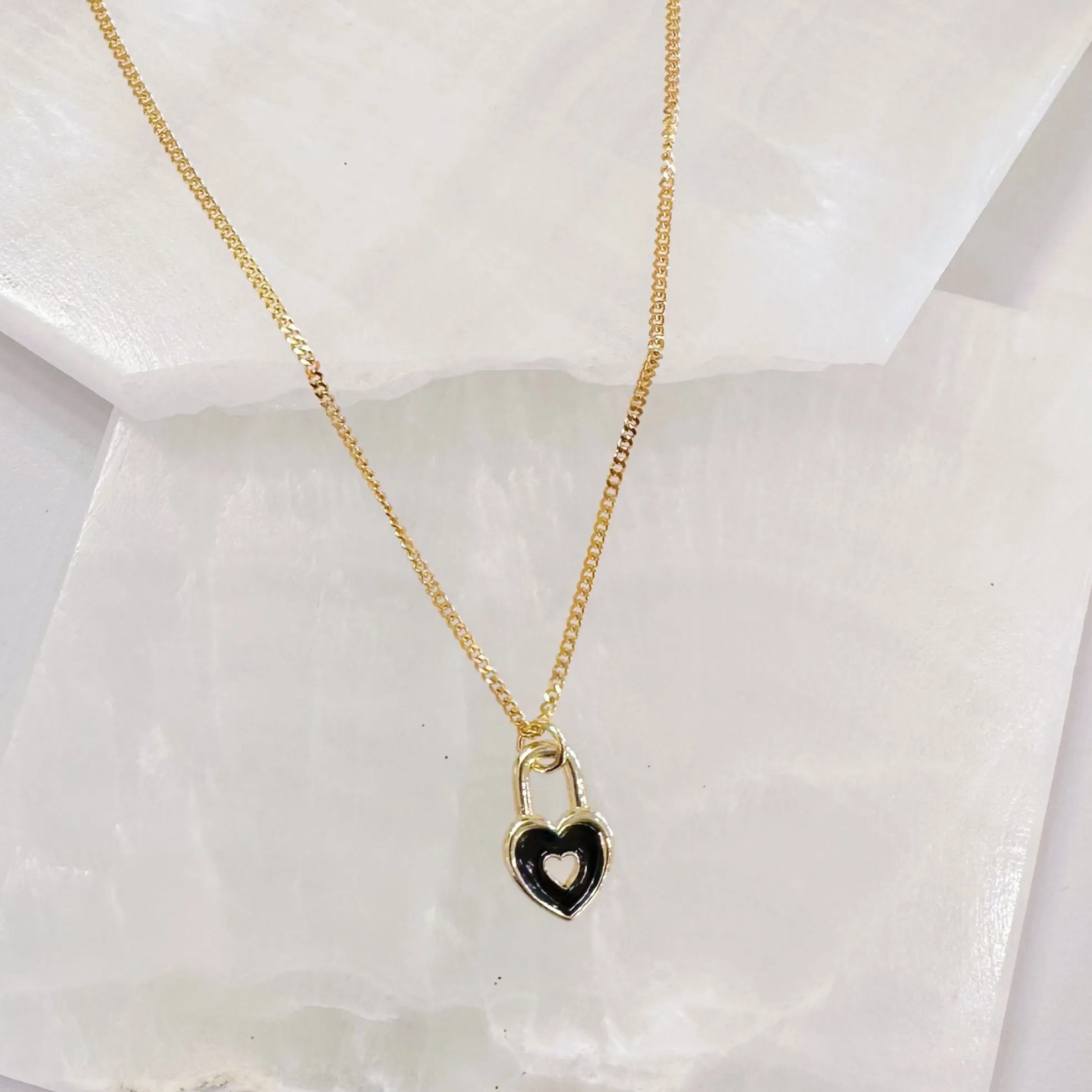 BLACK ENAMEL HEART LOCK SUPER MINI necklace