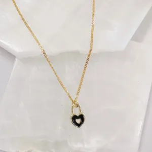 BLACK ENAMEL HEART LOCK SUPER MINI necklace