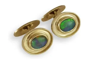 Black Opal Cuff Links, Yellow Gold