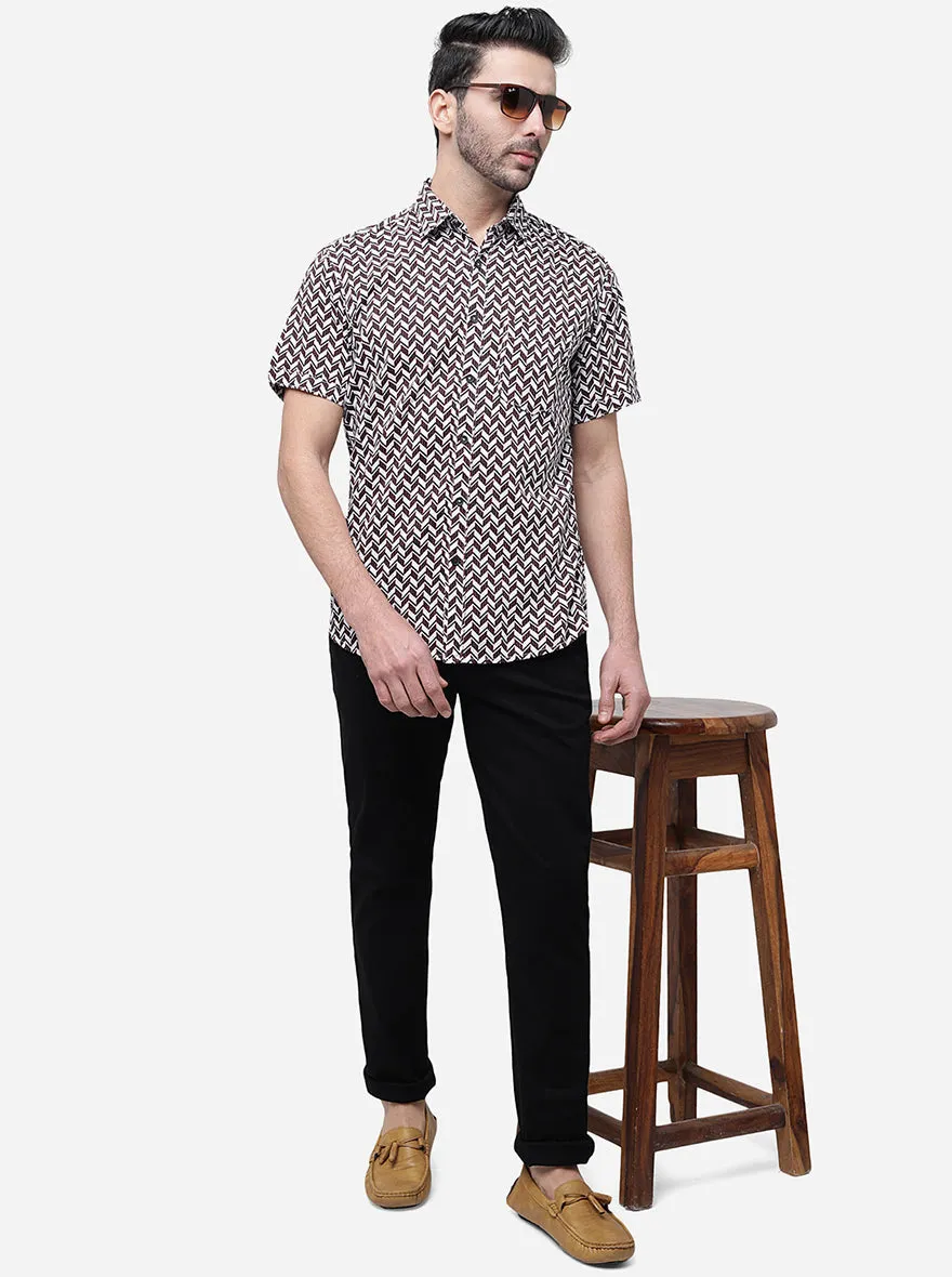 Black Printed Slim Fit Semi Casual Shirt | Greenfibre