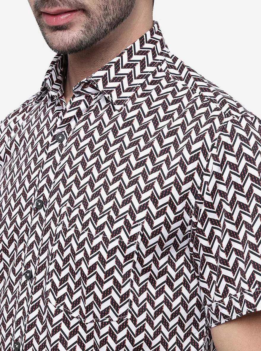 Black Printed Slim Fit Semi Casual Shirt | Greenfibre