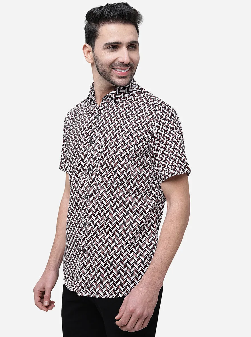 Black Printed Slim Fit Semi Casual Shirt | Greenfibre