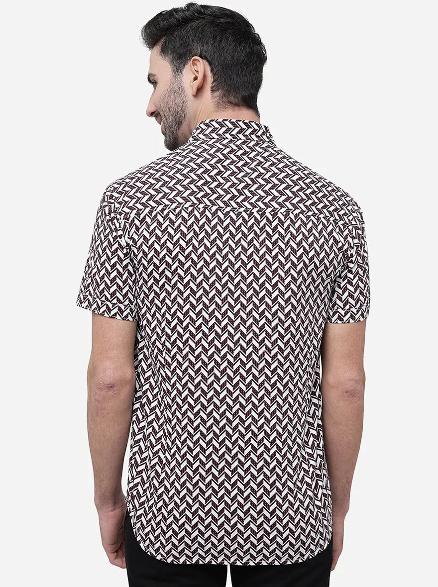 Black Printed Slim Fit Semi Casual Shirt | Greenfibre
