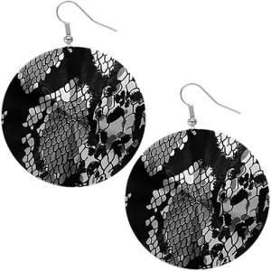 Black Round Snakeskin Thin Earrings