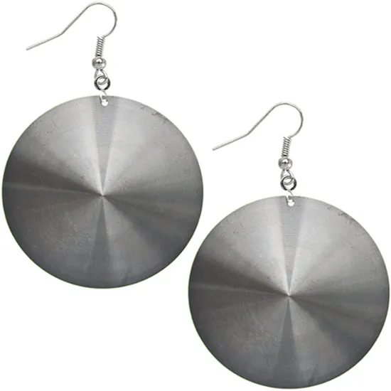Black Thin Peace Sign Disc Earrings