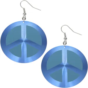 Blue Thin Peace Sign Disc Earrings