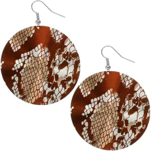 Brown Round Snakeskin Thin Earrings