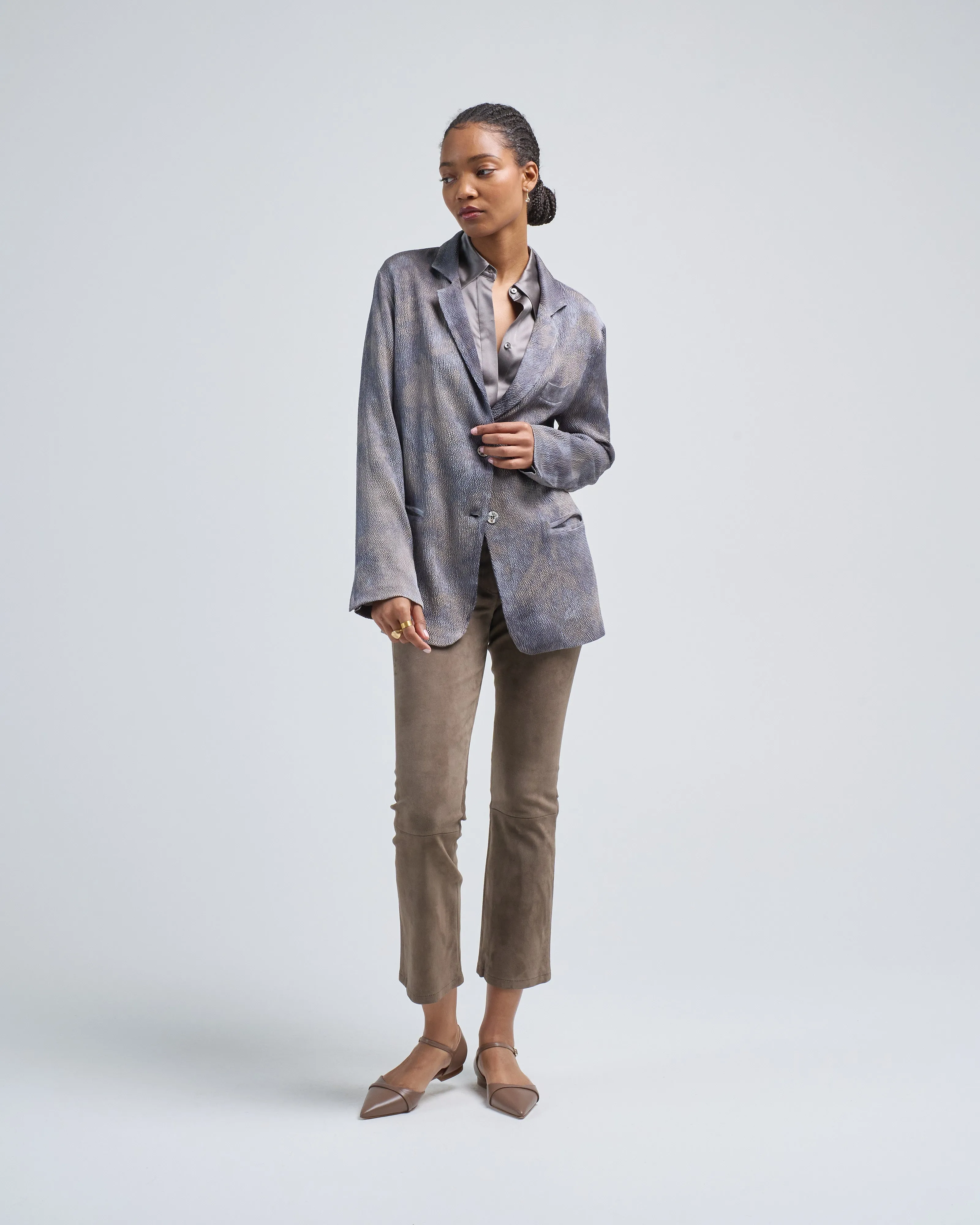 camouflage on grey base stretch silk rever jacket