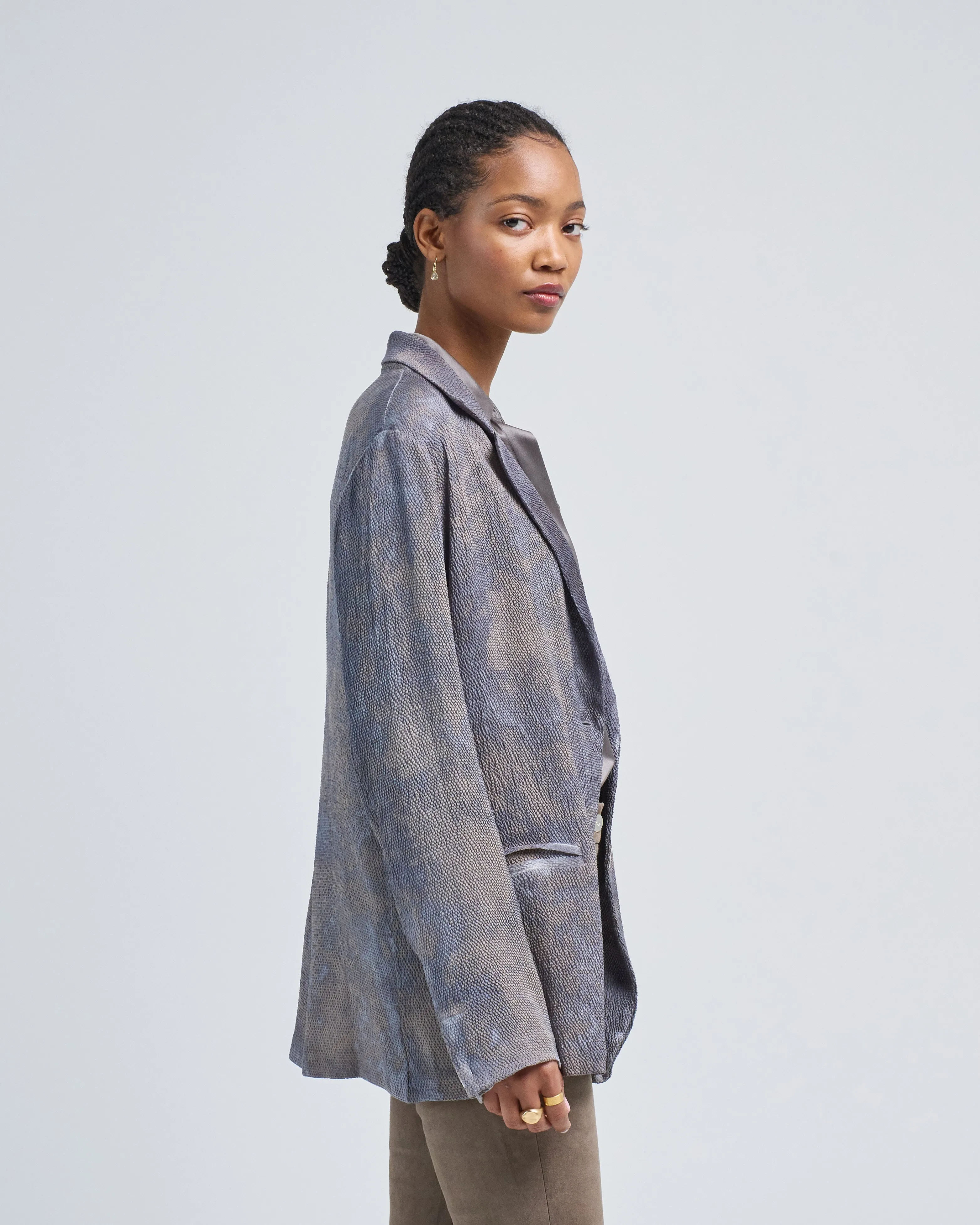 camouflage on grey base stretch silk rever jacket