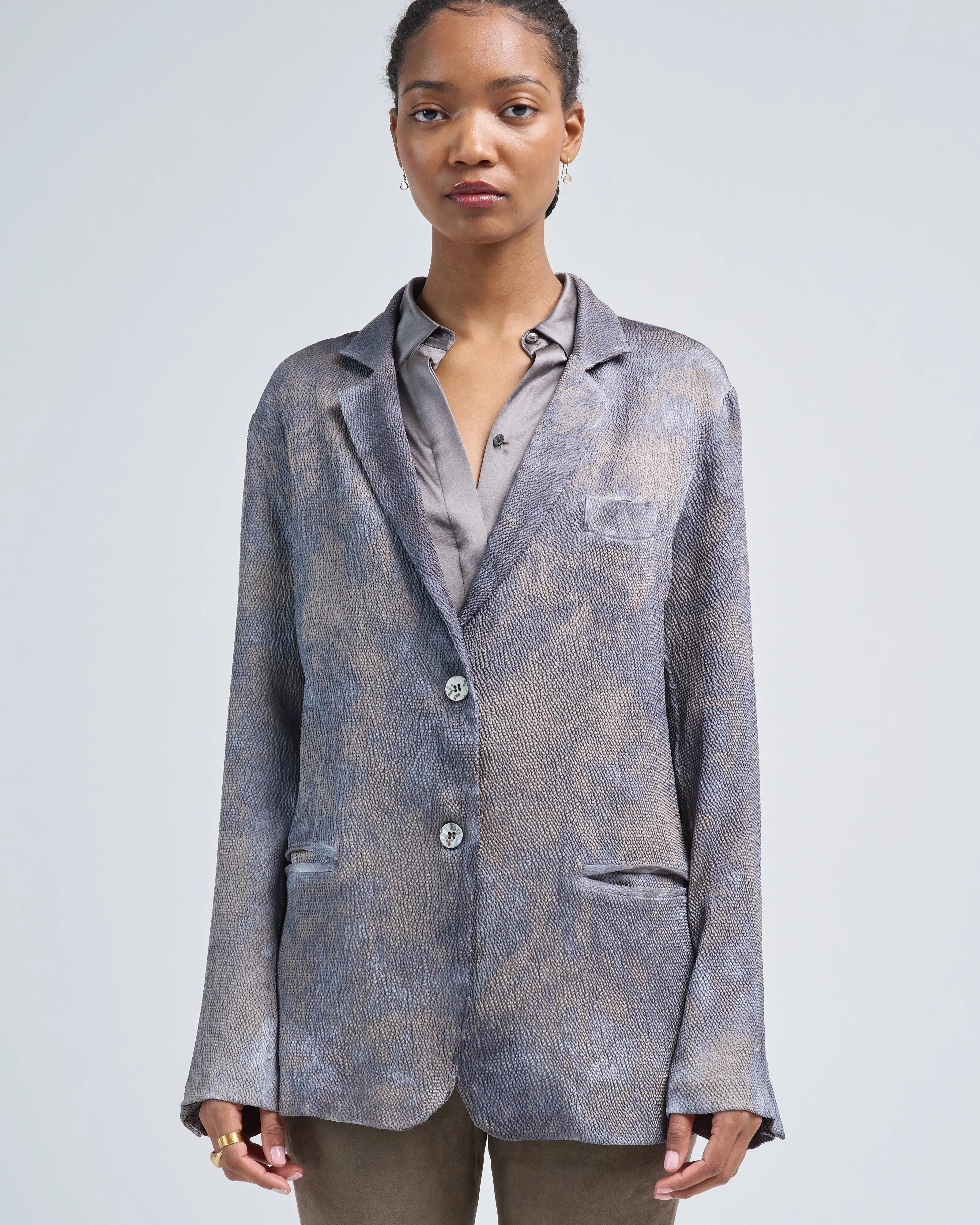 camouflage on grey base stretch silk rever jacket