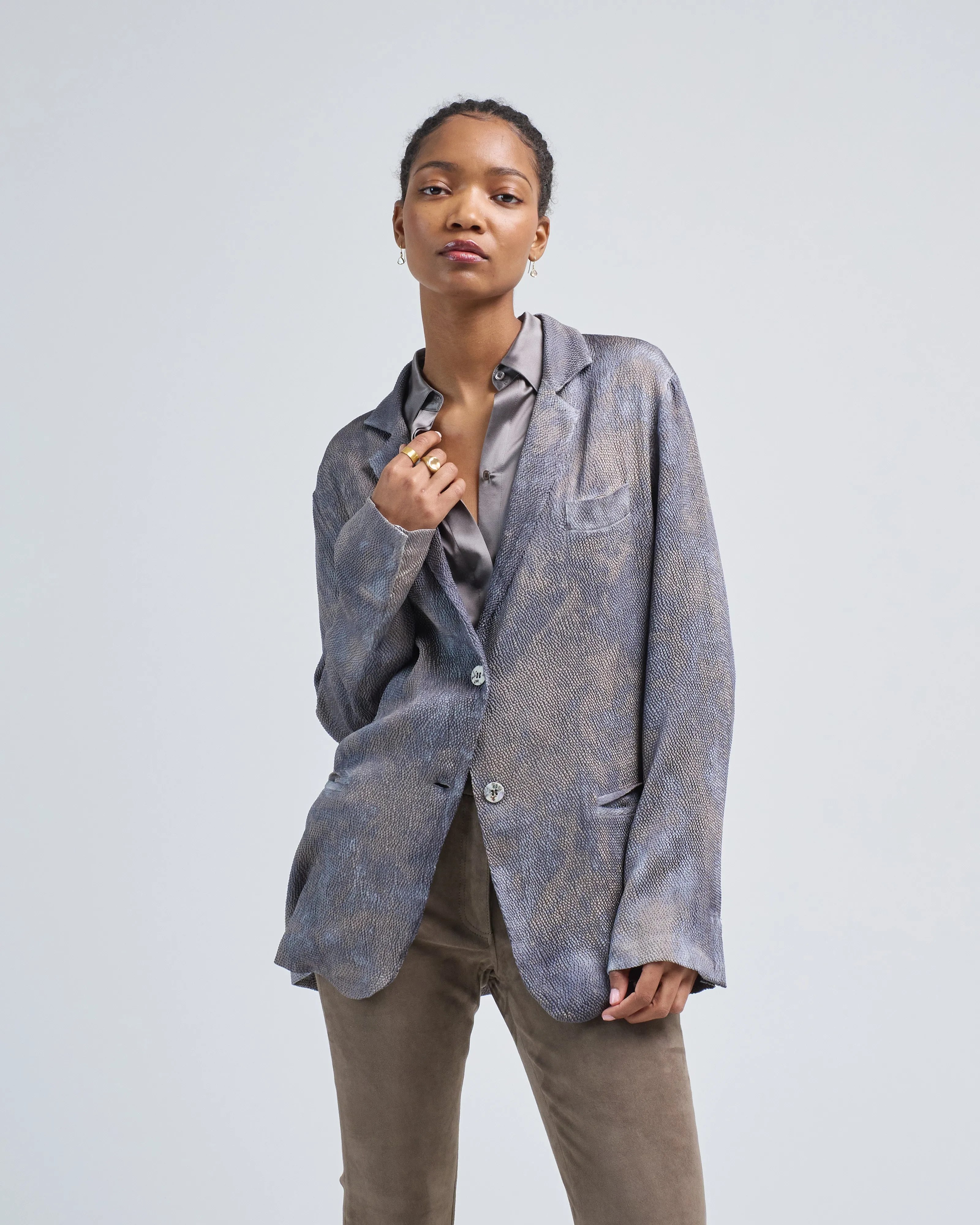 camouflage on grey base stretch silk rever jacket