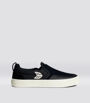 Cariuma SLIP-ON PRO Men Black Suede and Canvas Ivory Logo Sneaker