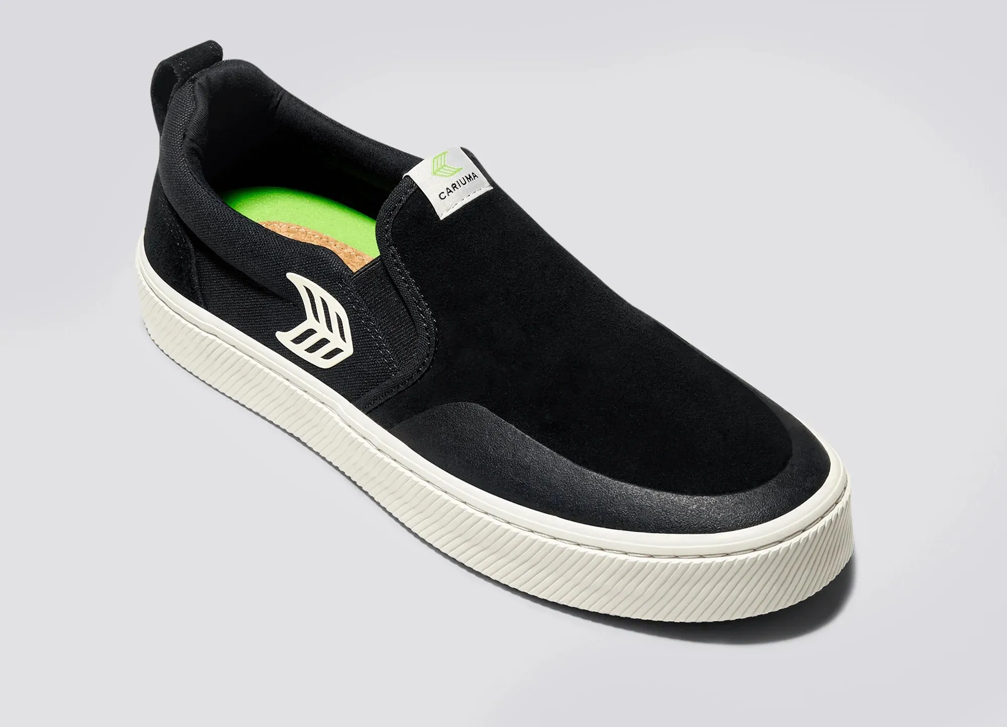 Cariuma SLIP-ON PRO Men Black Suede and Canvas Ivory Logo Sneaker