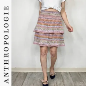 Cecelia Prado for Anthropologie blpink Cable Knit Stripe Tiered Sweater Skirt PS