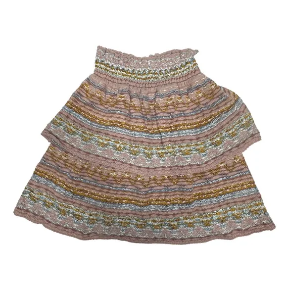 Cecelia Prado for Anthropologie blpink Cable Knit Stripe Tiered Sweater Skirt PS