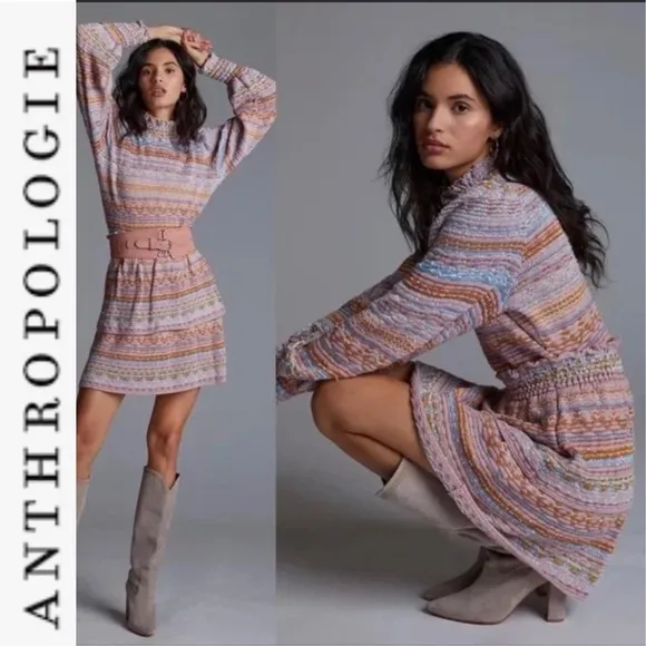 Cecelia Prado for Anthropologie blpink Cable Knit Stripe Tiered Sweater Skirt PS