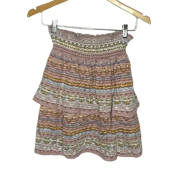 Cecelia Prado for Anthropologie blpink Cable Knit Stripe Tiered Sweater Skirt PS