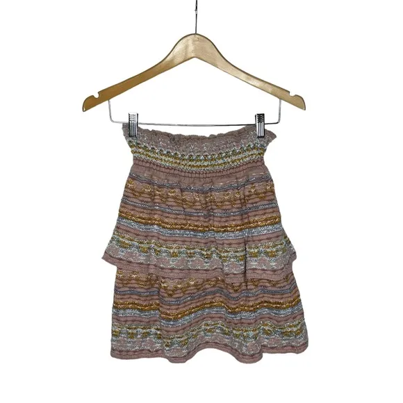 Cecelia Prado for Anthropologie blpink Cable Knit Stripe Tiered Sweater Skirt PS