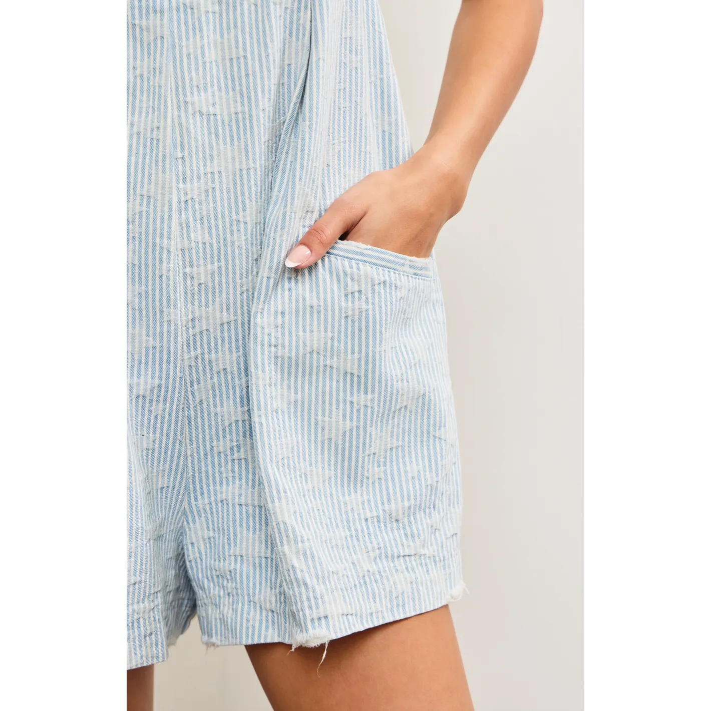 Coastal Striped Star Denim Romper
