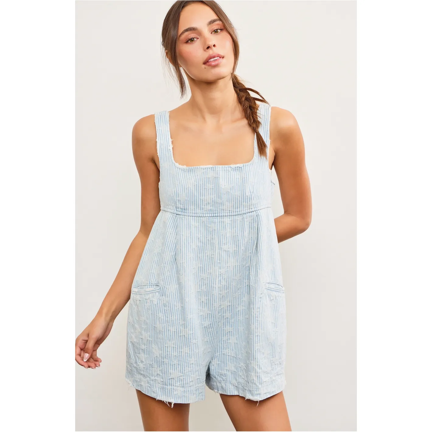 Coastal Striped Star Denim Romper