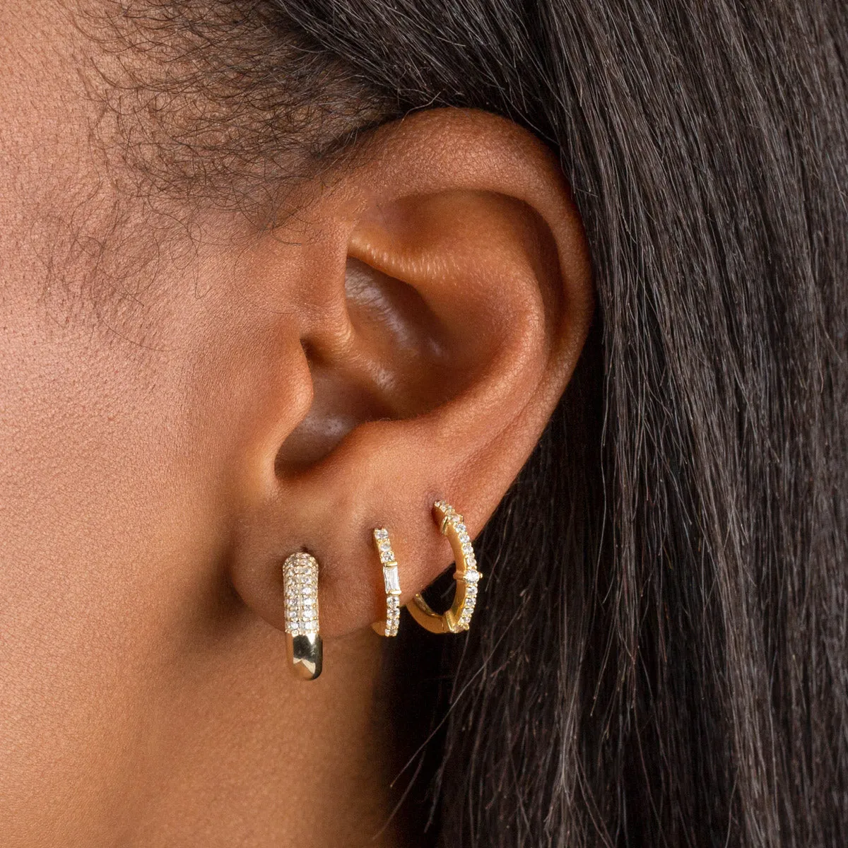 CZ Thin Solitaire Huggie Earring