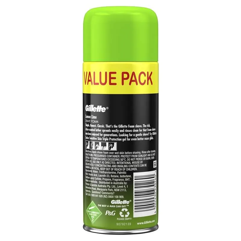 [Expiry: 03/2026] Gillette Shaving Foam Lemon Lime Value Pack 333g