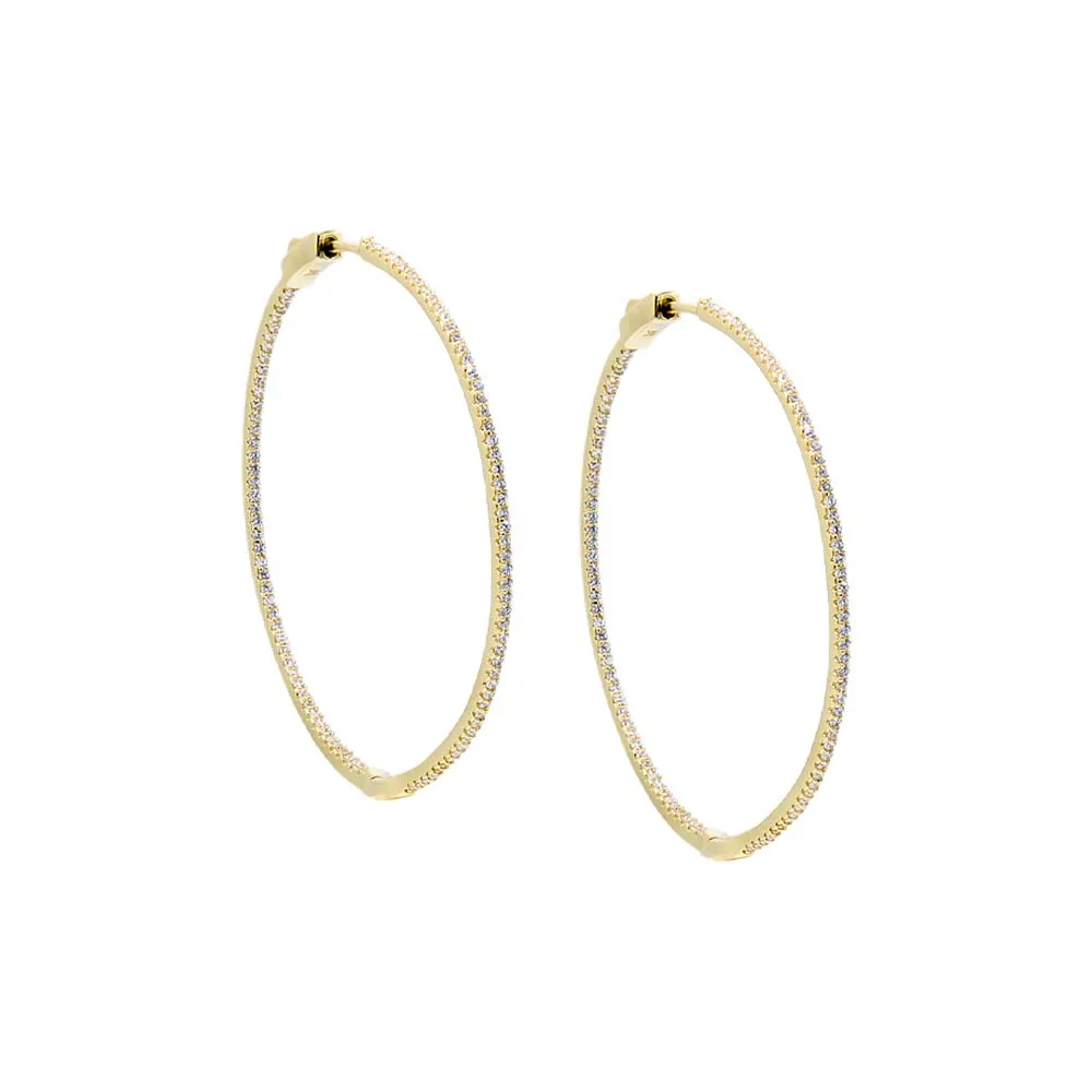 Fancy Thin Pave Open Hoop Earring