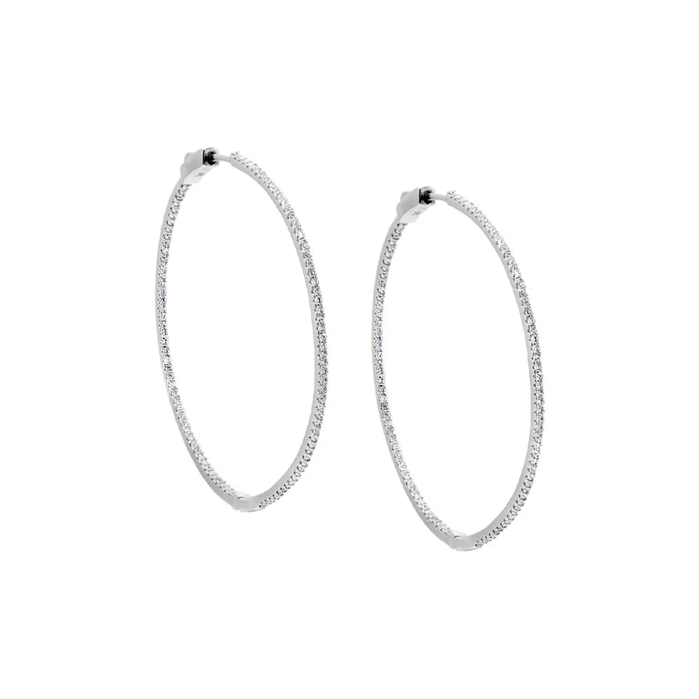 Fancy Thin Pave Open Hoop Earring