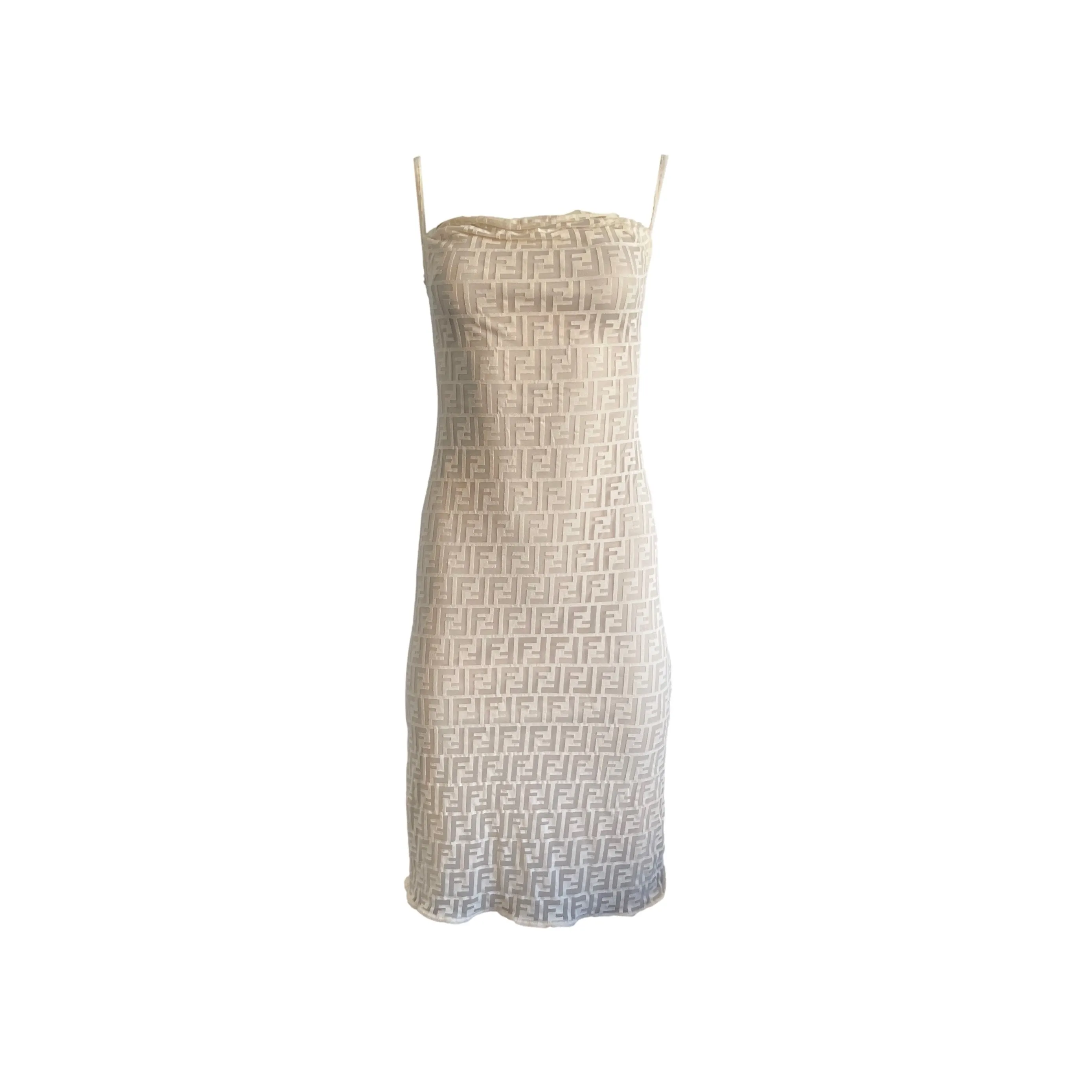 Fendi Cream Monogram Sheer Dress