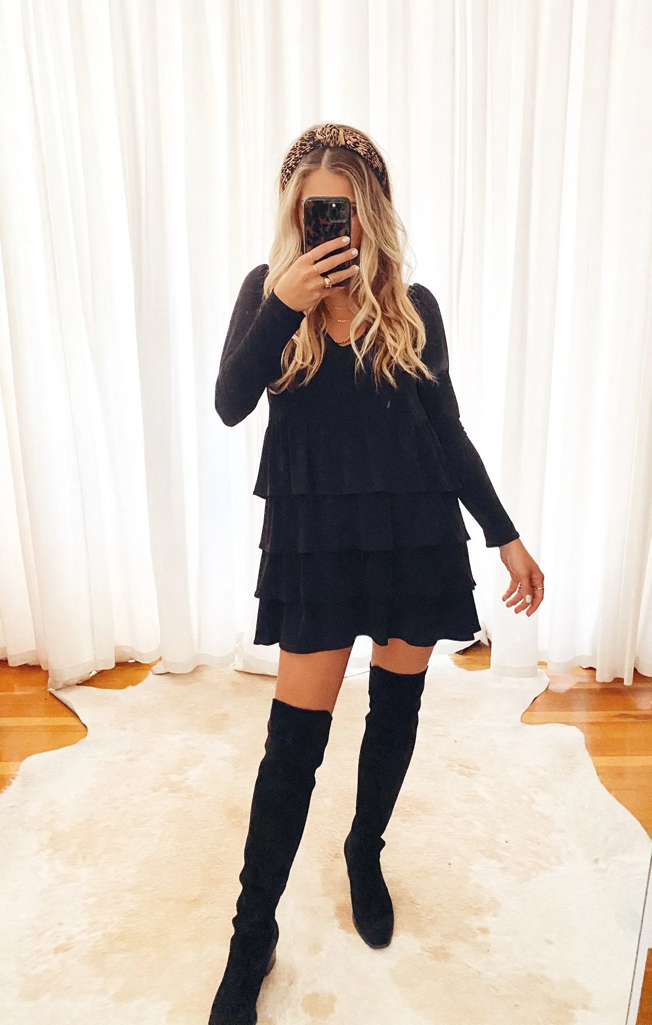 FINAL SALE: Show Me Your Mumu, Top Tier Mini Dress Black Stretch