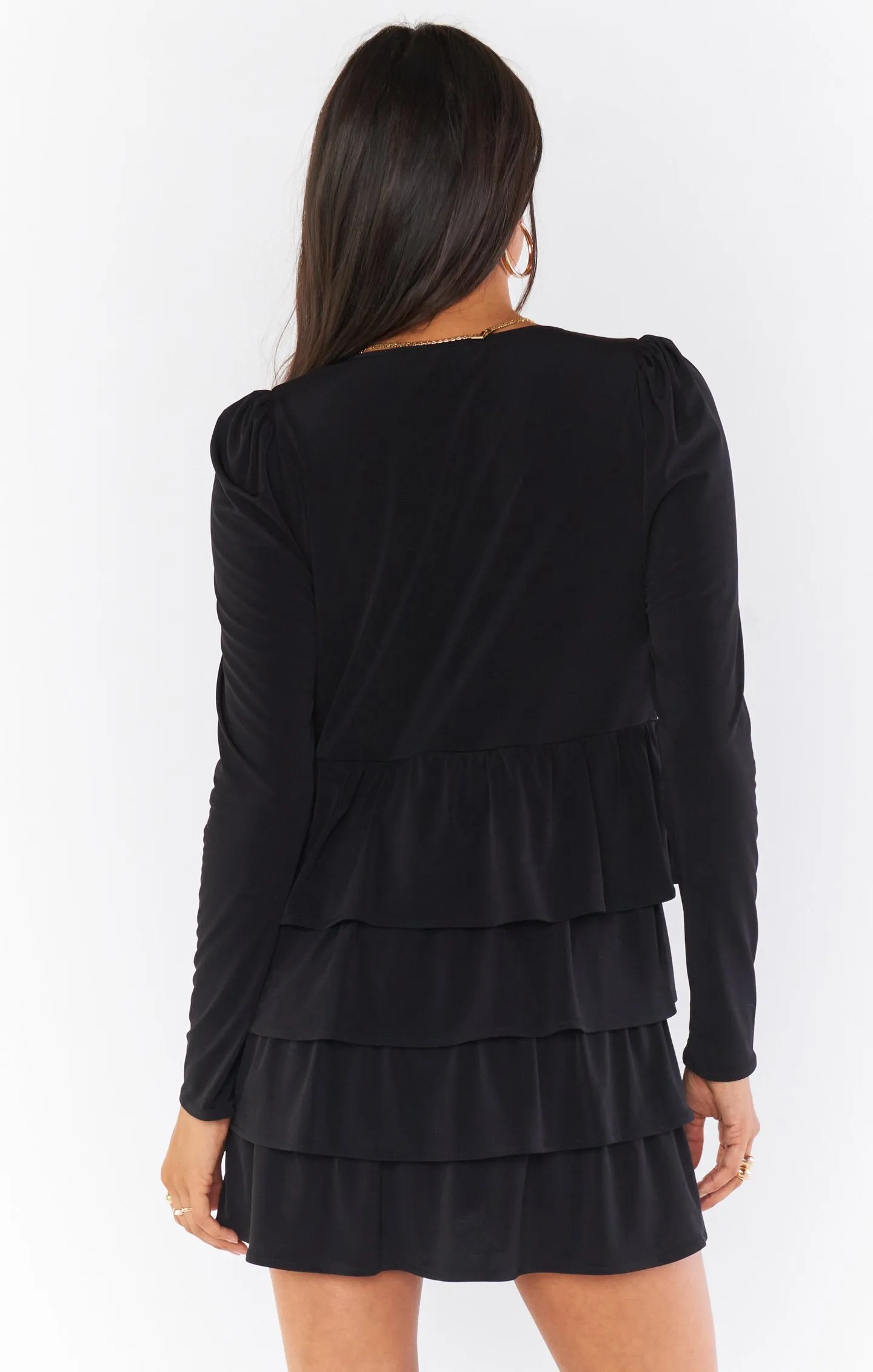 FINAL SALE: Show Me Your Mumu, Top Tier Mini Dress Black Stretch