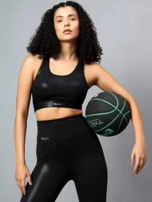 Fitkin Womens Black Shine On Multi Straps Sports Bra