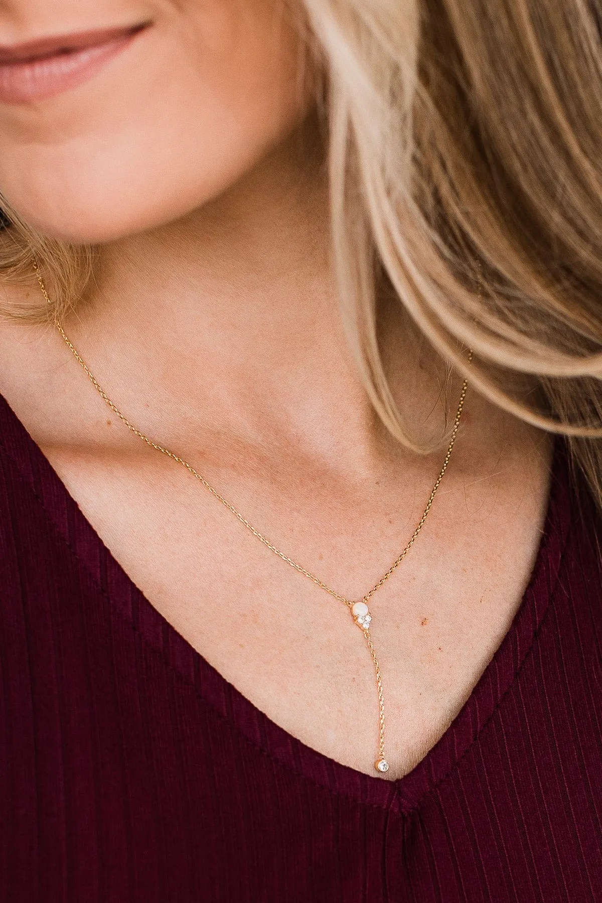 Glimpse Of Happiness Drop Necklace- Gold