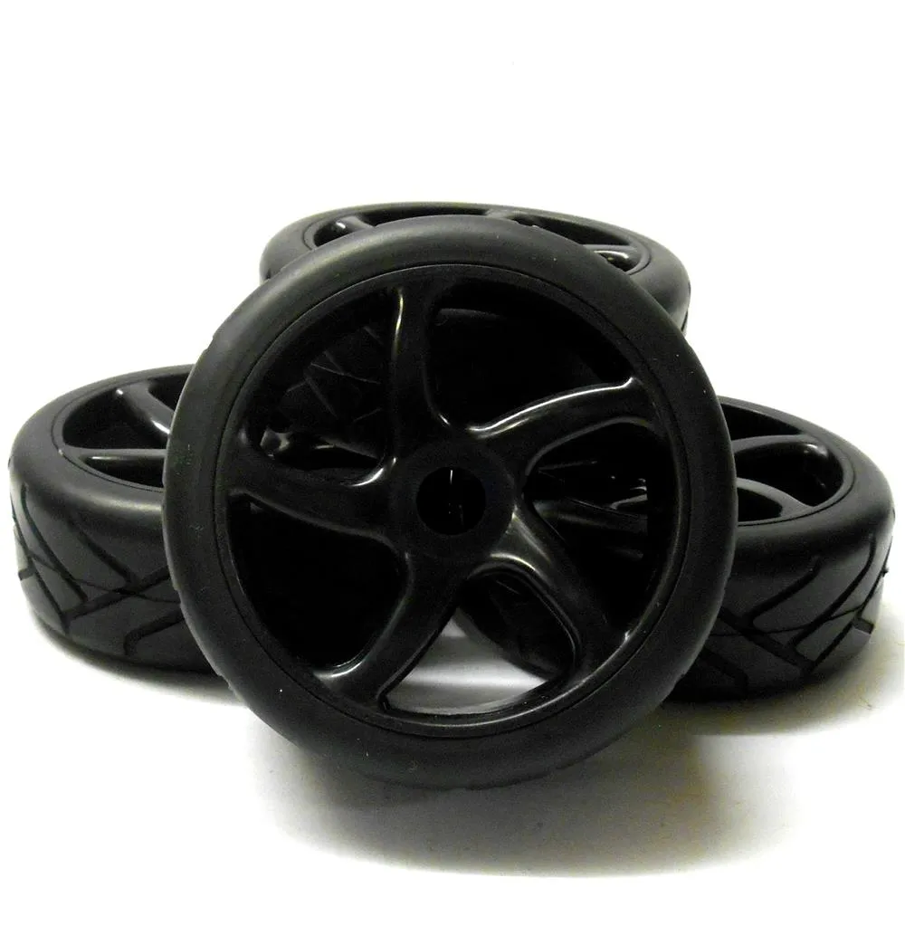 HS281001B 1/8 On Road Street Tread Car RC Wheels and Tyres 5 Spoke Swirl Black 4