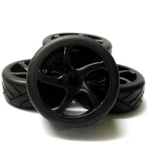 HS281001B 1/8 On Road Street Tread Car RC Wheels and Tyres 5 Spoke Swirl Black 4