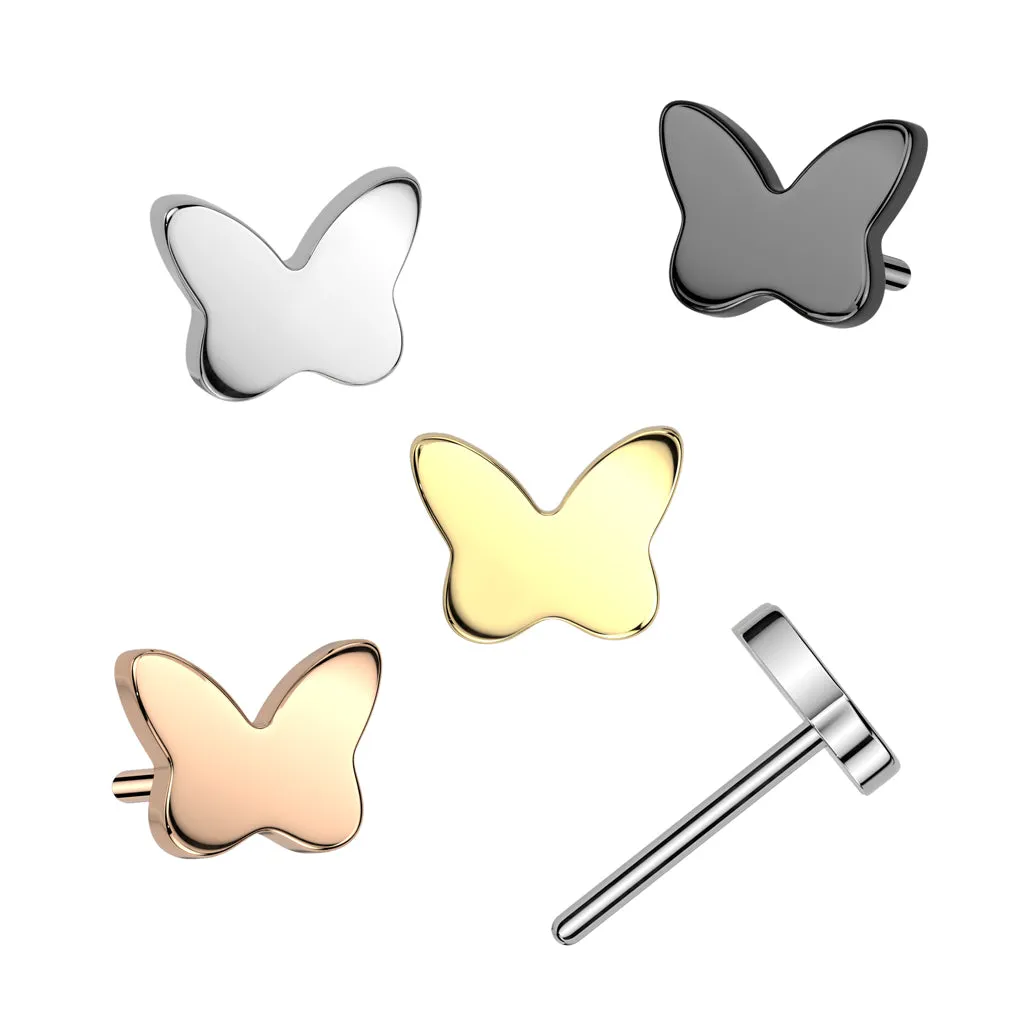 Implant Grade Titanium Gold PVD Butterfly Push In Threadless Labret With Flat Back